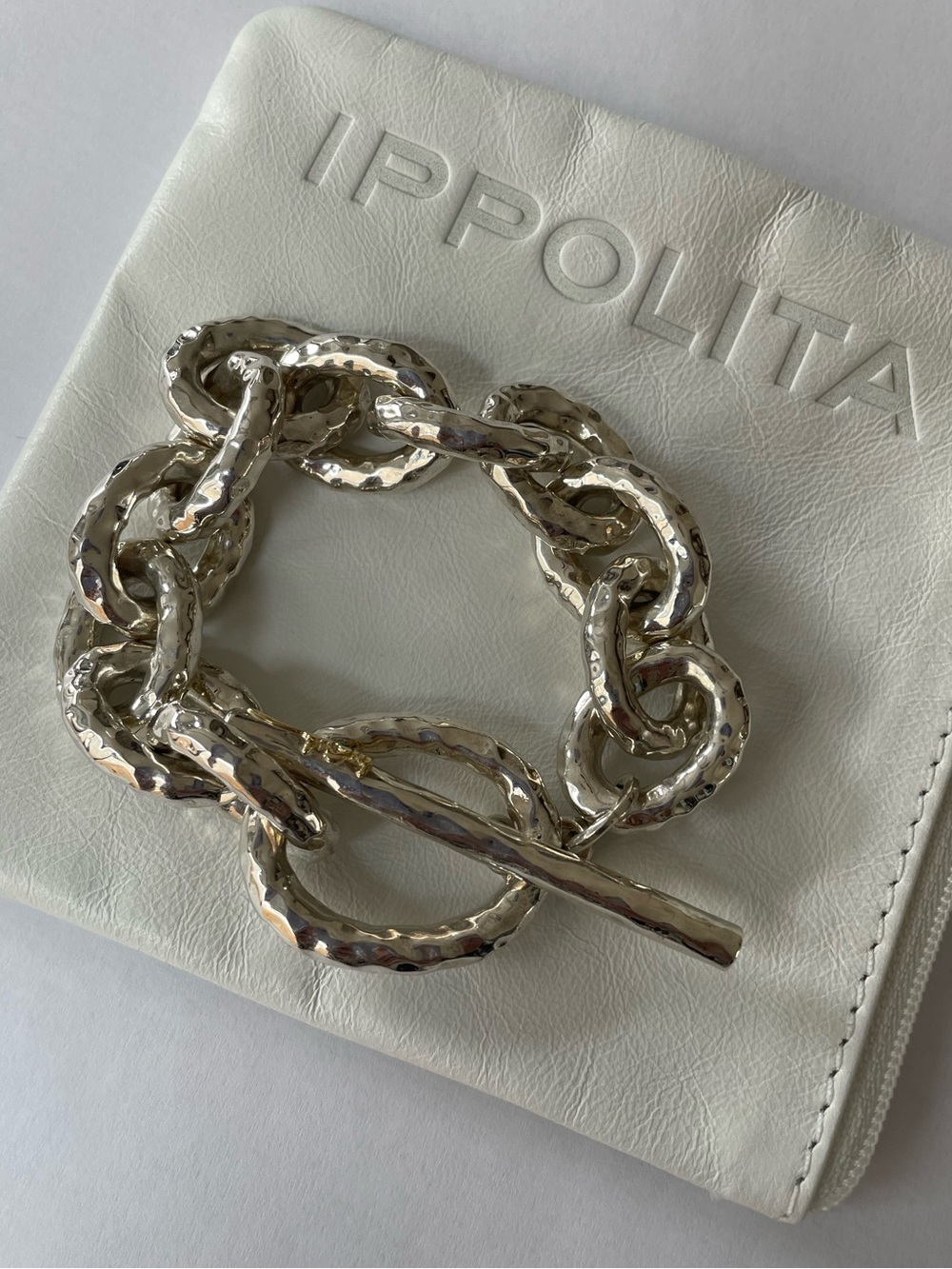 $1395 Classico Jumbo Sterling Silver Hammered Bastille Link Bracelet